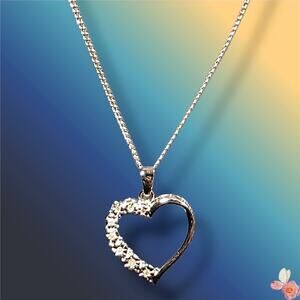 OTC THAI 925 Sterling Silver Diamond Accent Heart Pendant Necklace #268